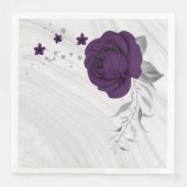 Royal-lila Blumen silberne Blätter Marmor Serviette (Vorderseite)