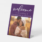 Royal Lila Couple Foto Hochzeit Empfang Sockelschild (Vorderseite)