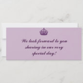 Royal Lila Crow Boarding Pass Einladung Hochzeit (Rückseite)