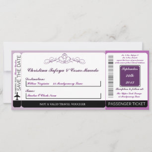 Royal Lila Crow Boarding Pass Einladung Hochzeit