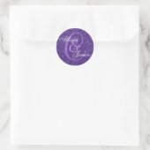 Royal Lila Damask Wedding Custom Monogram V01 Runder Aufkleber (Tasche)