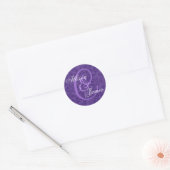 Royal Lila Damask Wedding Custom Monogram V01 Runder Aufkleber (Umschlag)