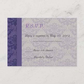 Royal Lila Damask Wedding RSVP Karte