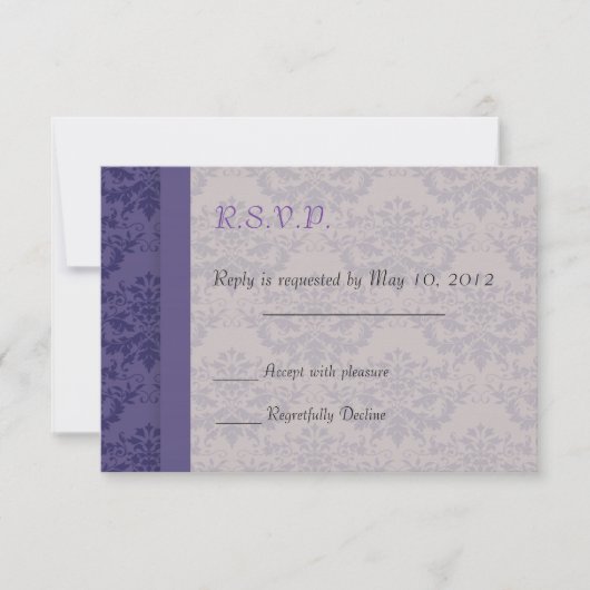 Royal Lila Damask Wedding RSVP Karte (Vorderseite)