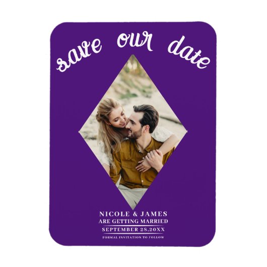 Royal Lila Diamond Foto Wedding Save the Date Magnet (Vertikal)