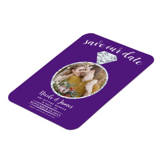 Royal Lila Diamond Ring Foto Save the Date Magnet (Linke Seite)