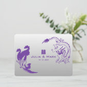 ©Royal Lila Dragon-Phoenix Chinese Wedding Einladung (Stehend Vorderseite)