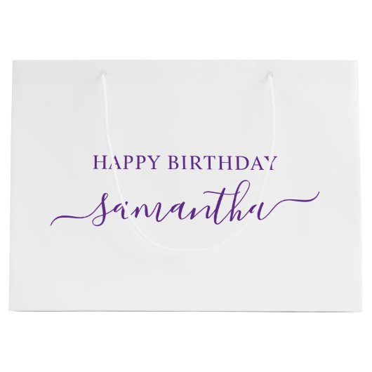 Royal Lila Elegant Script Signature Name Große Geschenktüte (Vorderseite)