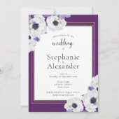 Royal Lila Floral Frame QR Code Wedding Einladung (Vorderseite)