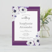Royal Lila Floral Gold Rahmen Wedding Einladung (Stehend Vorderseite)