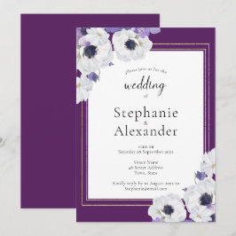 Royal Lila Floral Gold Rahmen Wedding Einladung