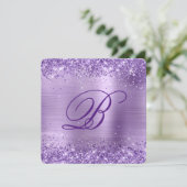 Royal Lila Glitzer Brushed Foil 50. Geburtstag Einladung (Stehend Vorderseite)