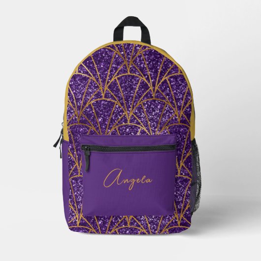 Royal Lila Glitzer Gold Geometric Deko Name Bedruckter Rucksack (Vorderseite)