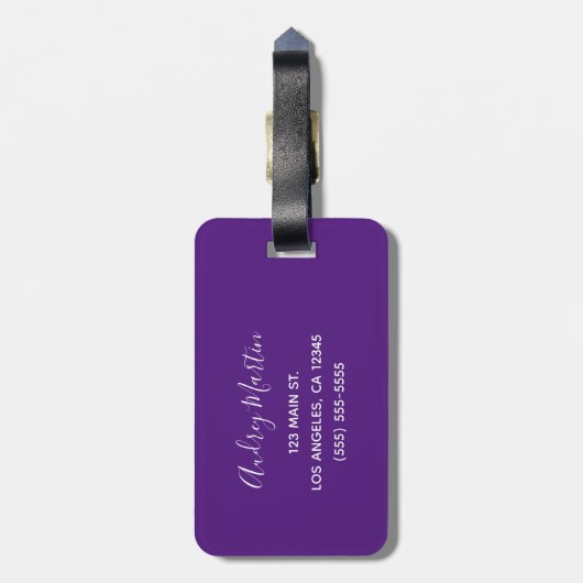Royal Lila Glitzer Ombre Personalisiert Monogram Gepäckanhänger (Rückseite vertikal)