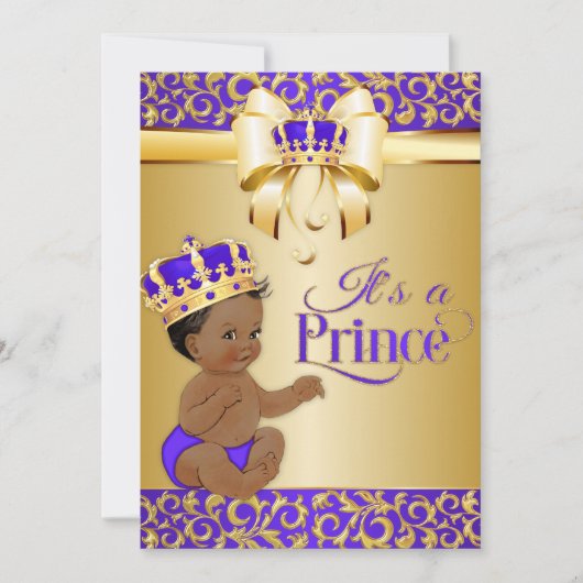 Royal Lila & Gold African American Prince Crown Einladung (Vorderseite)