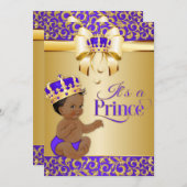 Royal Lila & Gold African American Prince Crown Einladung (Vorne/Hinten)