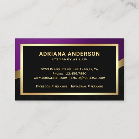 Royal Lila Gold Anwalt Visitenkarte (Rückseite)