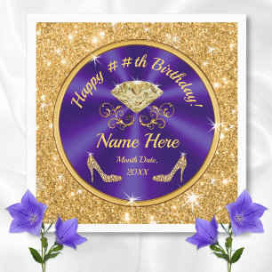 Royal Lila, Gold, Birthday Napkins Personalisiert Serviette