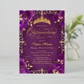 Royal Lila Gold Butterfly Rosen Quinceanera Folieneinladung (Stehend vorne)