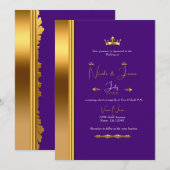 Royal Lila Gold Crown Elegante Glam Wedding Einladung (Vorne/Hinten)
