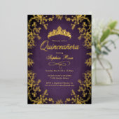Royal Lila Gold Crown Quinceanera Folieneinladung (Stehend vorne)