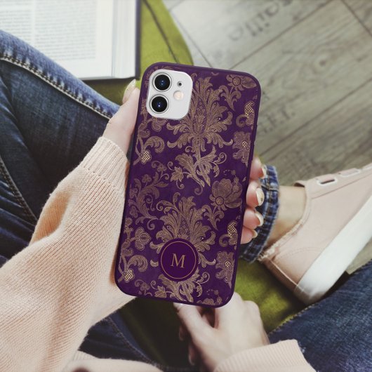 Royal Lila Gold Damask Monogram Case-Mate iPhone Hülle