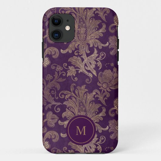 Royal Lila Gold Damask Monogram Case-Mate iPhone Hülle (Rückseite)