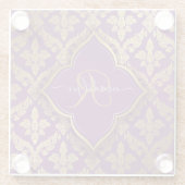 Royal Lila Gold Damask Muster Fleur Monogram Glasuntersetzer (Rückseite)
