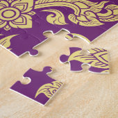 Royal Lila Gold Damask Muster Fleur Monogram Puzzle (Seite)