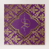 Royal Lila Gold Damask Muster Fleur Monogram Puzzle (Horizontal)