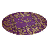 Royal Lila Gold Damask Muster Fleur Monogram Schneidebrett (Ecke)