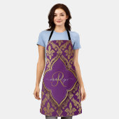 Royal Lila Gold Damask Muster Fleur Monogram Schürze (Getragen)