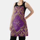 Royal Lila Gold Damask Muster Fleur Monogram Schürze (InSitu)