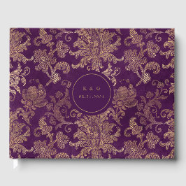 Royal Lila Gold Damask Wedding Guest Book Gästebuch
