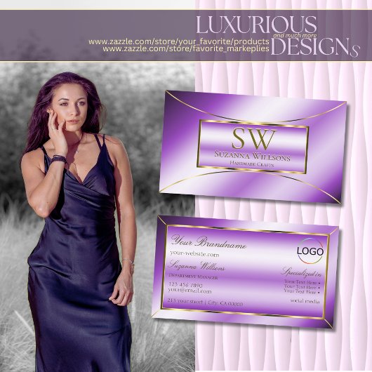 Royal Lila Gold Decke mit Monogram und Logo Visitenkarte