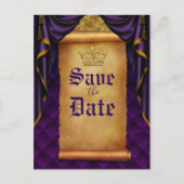 Royal Lila Gold Drapes Scroll Wedding Rett Date Ankündigungspostkarte (Vorderseite)
