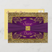 Royal Lila, Gold Floral Save the Date Postkarte (Vorne/Hinten)