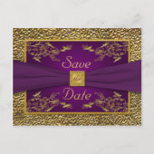 Royal Lila, Gold Floral Save the Date Postkarte (Vorderseite)