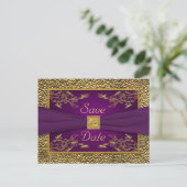 Royal Lila, Gold Floral Save the Date Postkarte (Stehend Vorderseite)