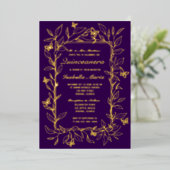 Royal Lila Gold Foil Quinceñera Einladung (Stehend vorne)