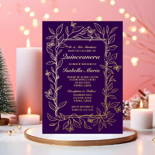 Royal Lila Gold Foil Quinceñera Einladung