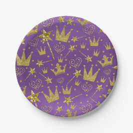 Royal Lila & Gold Glitzer Girls Princess Party Pappteller