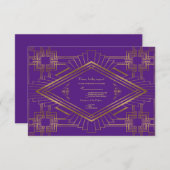 Royal Lila Gold Great Gatsby Wedding RSVP Karte (Vorne/Hinten)
