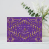 Royal Lila Gold Great Gatsby Wedding Save The Date (Stehend Vorderseite)