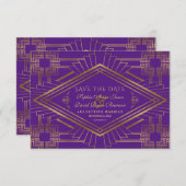 Royal Lila Gold Great Gatsby Wedding Save The Date (Vorne/Hinten)