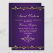 Royal Lila & Gold Leaf Einladung zum Geburtstag (Vorne/Hinten)