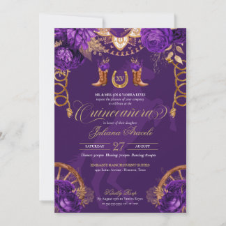 Royal Lila Gold Rose Elegantes Boutique-Hotel Einladung