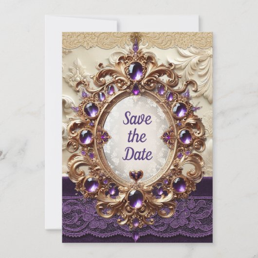 Royal Lila & Gold Save the Date Card Einladung (Vorderseite)