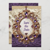 Royal Lila & Gold Save the Date Card Einladung (Vorne/Hinten)