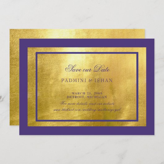 Royal Lila & Gold Wedding rettet das Datum Save The Date (Vorne/Hinten)